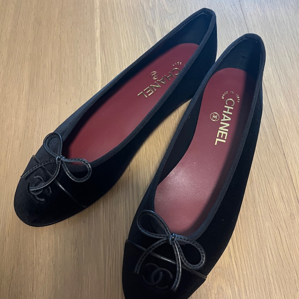 Chanel Ballet Flat Black Velvet 39.5 - Picture 6 of 7